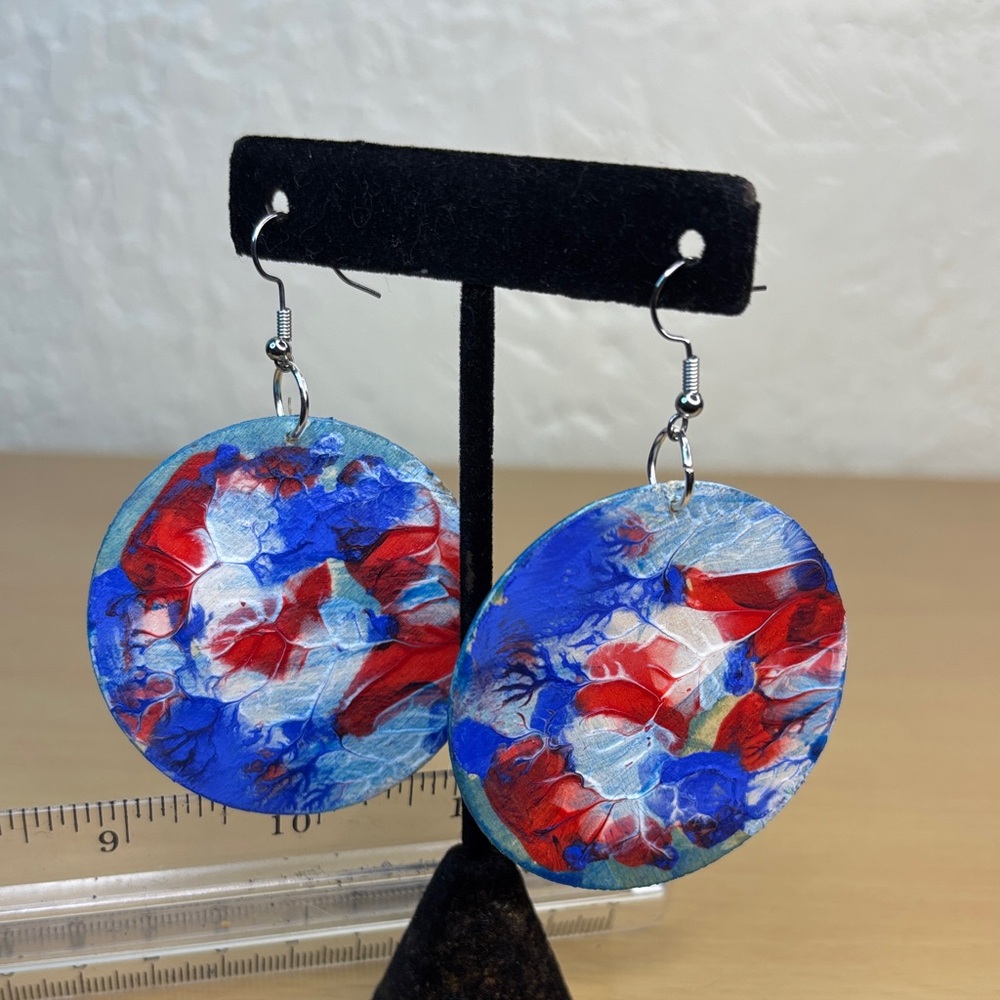 Colorful Abstract Round wooden paint Earrings